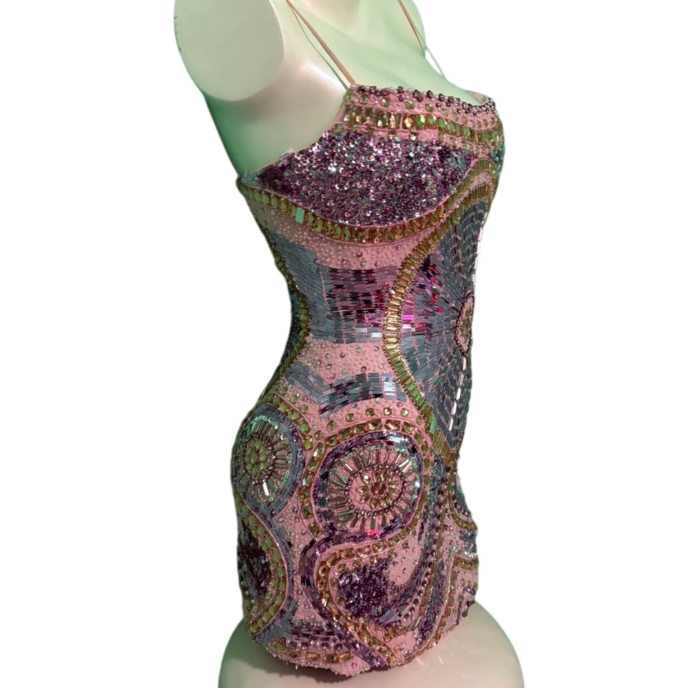 Sherri Hill Pink Sequin & Beaded Mini Dress